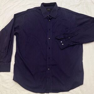 Bugatchi Uomo XL Purple Black Striped Dress Shirt Luxury Cotton Button Up Preppy